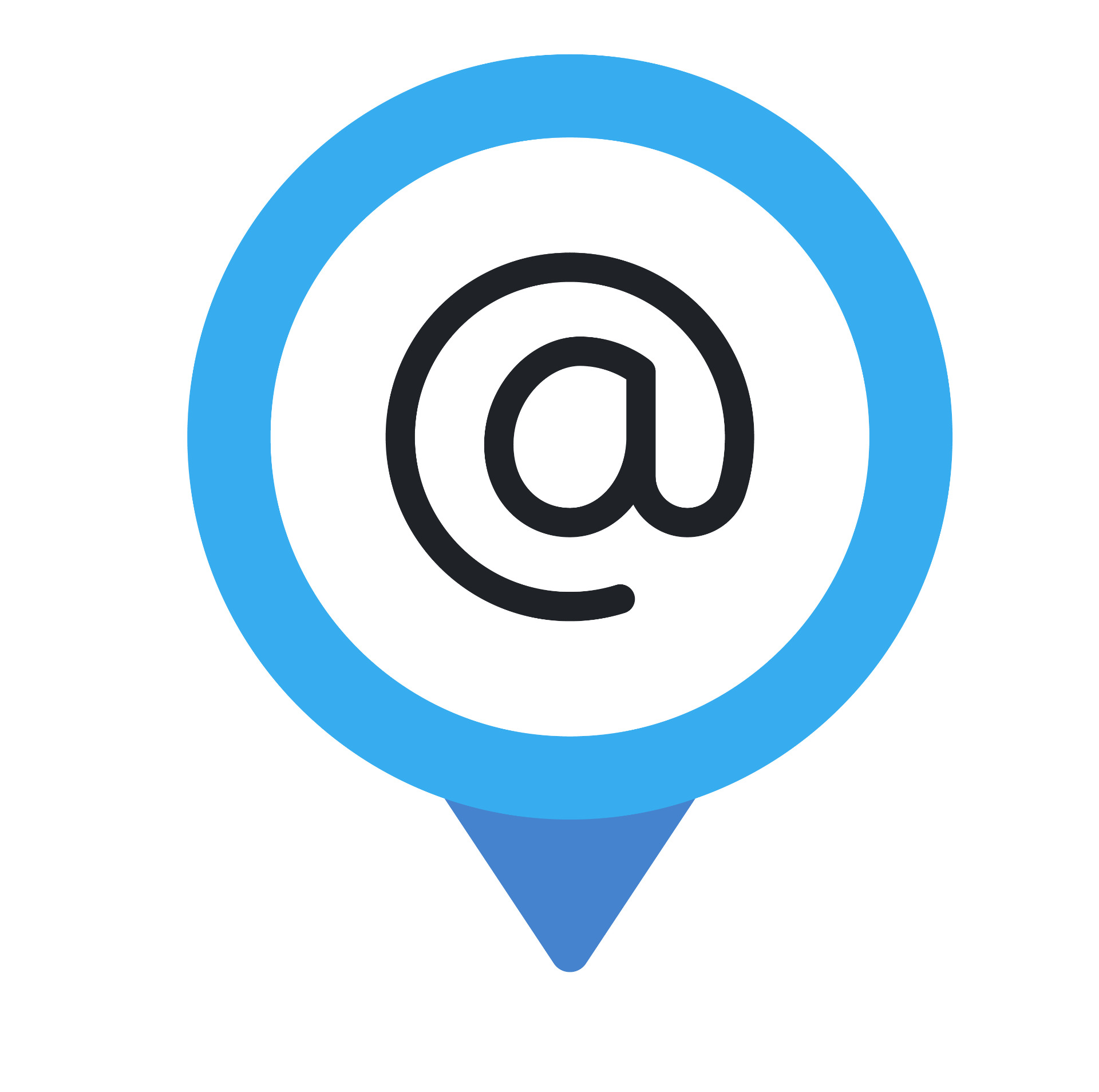 Auf dem Bild ist das @-Zeichen für E-Mails in einer blauen Sprechblase.