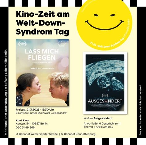 Anzeige zum Welt-Down-Syndrom-Tag zeigt Plakate für die Filme "Lass mich fliegen" und "Ausgesondert"