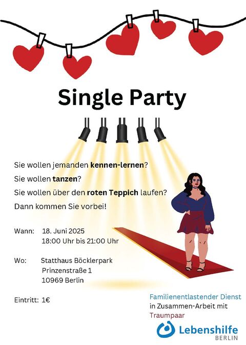 Flyer Single Party Lebenshilfe Berlin 18. Juni 2025