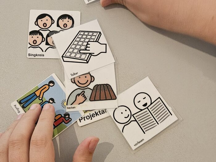 Gruppe 3: Wir suchen mit Hilfe von Metacom Symbolen aus, was wir im Projekt gerne machen wollen.